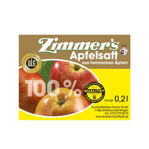 Zimmer-Fruchtsaftkelterei Apfelsaft 0,2 VE